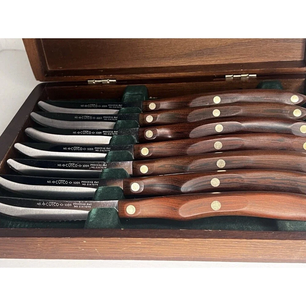 1960s Vintage Cutco 1059 Rose Rosewood Steak Knife Set 7 Pc Wood Box